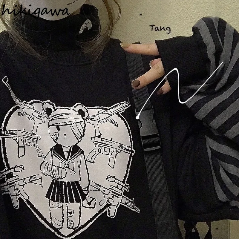 Hikigawa Women Hoodies Casual Print Fake Two-piece Patchwork Striped Tops Harajuku Sweatshirts BF Japanese Fashion Shirts 7z239
Hikigawa Women Hoodies Casual Print Fake Two-piece Patchwork Striped Tops Harajuku Sweatshirts BF Japanese Fashion Shirts 7z239