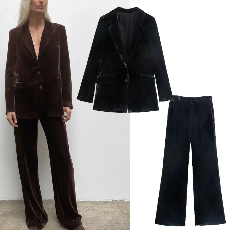 Autumn 2021 Velvel Suits Women Za Vintage Lapel Long Sleeve Button Streetwear Blazer Fashion High Waist Straight Leg Pants Woman
Autumn 2021 Velvel Suits Women Za Vintage Lapel Long Sleeve Button Streetwear Blazer Fashion High Waist Straight Leg Pants Woman