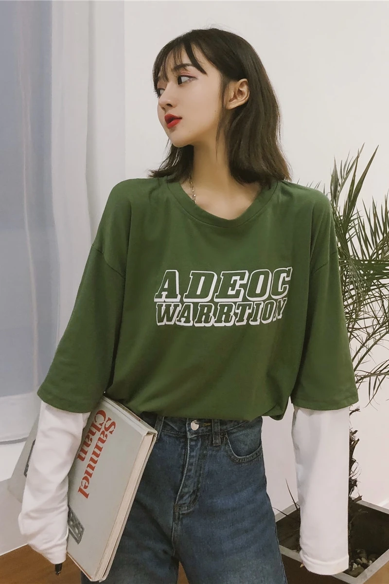 Fake Two T Shirts Women Medium-long Causal TShirt Thin O-neck Tops Korean Streetwear Plus Size Letters Women Clothes 2020 Autumn
Fake Two T Shirts Women Medium-long Causal TShirt Thin O-neck Tops Korean Streetwear Plus Size Letters Women Clothes 2020 Autumn