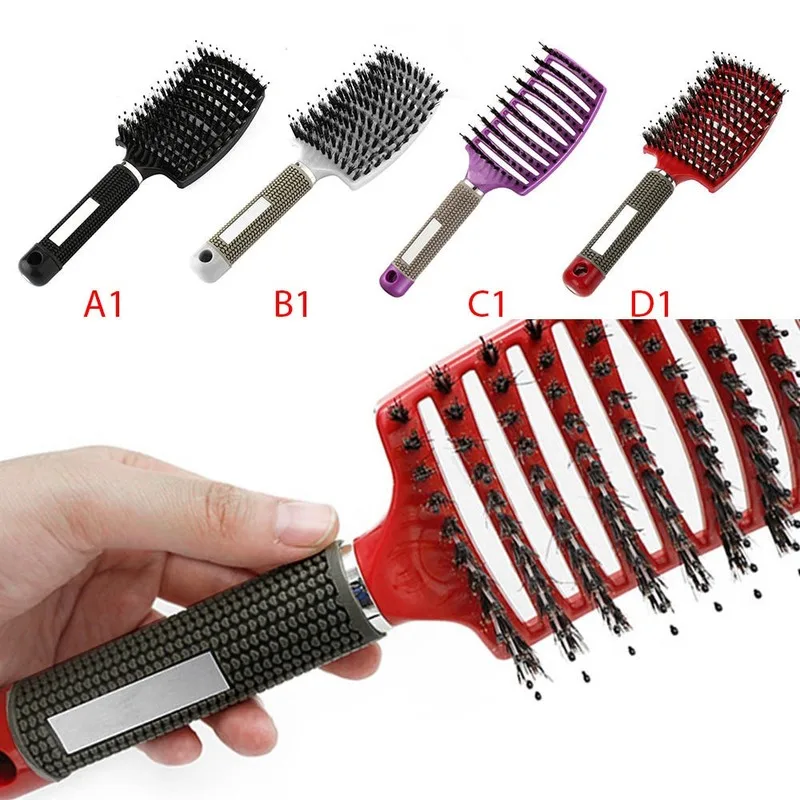 

Pig bristles cleaning big comb hair hair brush hair tools hairdressing mane big curved combs