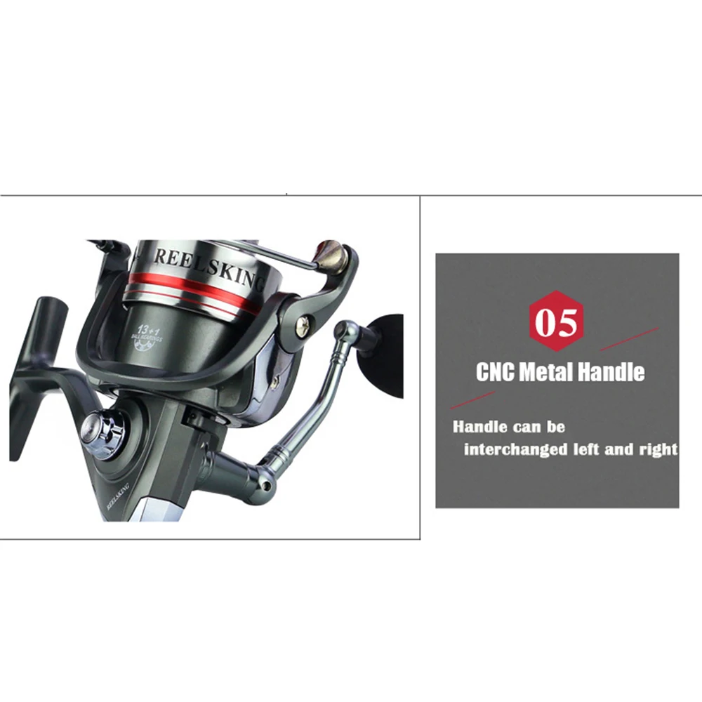 Spinning Fishing Reel 5.1:1 1000-7000 Series 13+1BB 5.2:1 CNC Metal Handle EVA Knob Tackle Accessories Tools | Спорт и развлечения