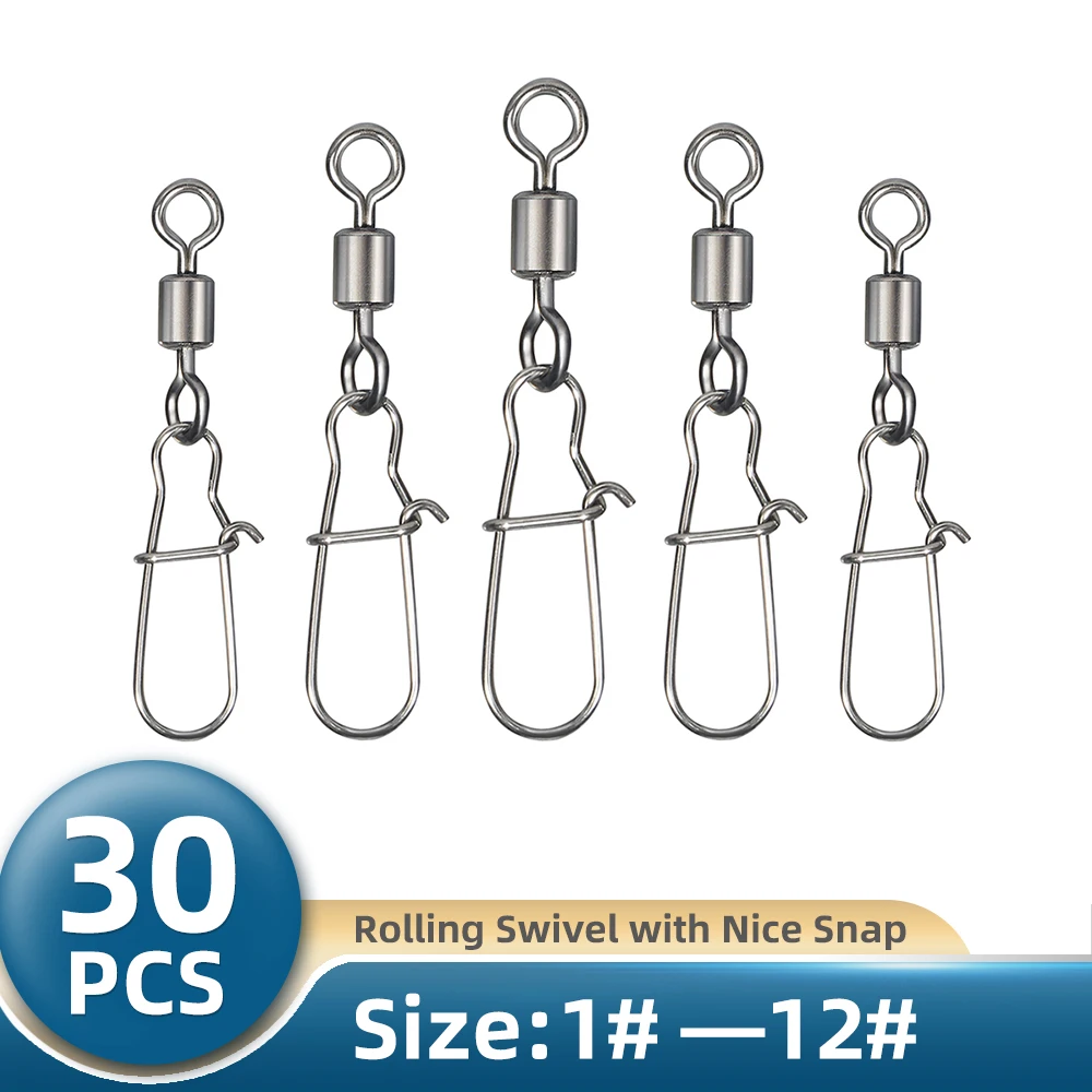 TIANNSII 30PCS 1#-12# Stainless Steel Fishing Connector Pin Bearing Rolling Swivel Snap Pins Fishing Tackle Accessories 
TIANNSII 30PCS 1#-12# Stainless Steel Fishing Connector Pin Bearing Rolling Swivel Snap Pins Fishing Tackle Accessories