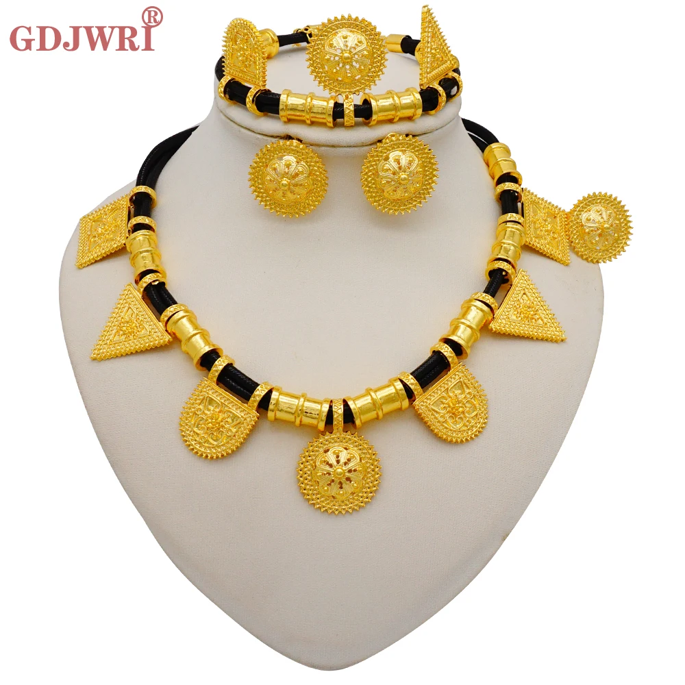 Arabic Dubai Jewelry Set For Women Earrings Ethiopian African Chain Gold Color Necklace Bracelet Ring Wedding Bridal Gift Party 
Arabic Dubai Jewelry Set For Women Earrings Ethiopian African Chain Gold Color Necklace Bracelet Ring Wedding Bridal Gift Party
