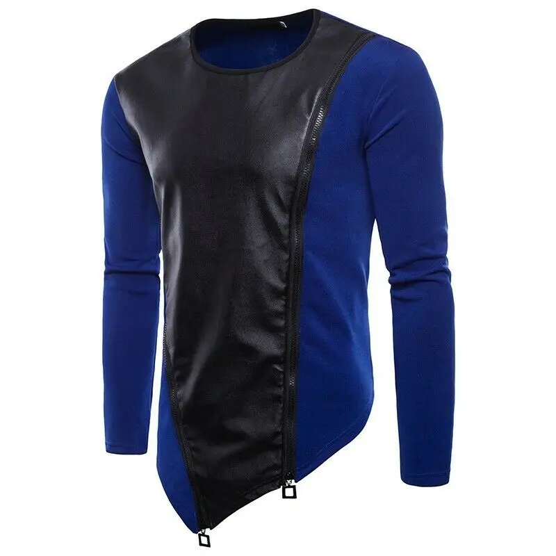 Men's Crew Neck Irregular Faux Leather T-Shirt Long sleeve Zipper Pullover New
Men's Crew Neck Irregular Faux Leather T-Shirt Long sleeve Zipper Pullover New