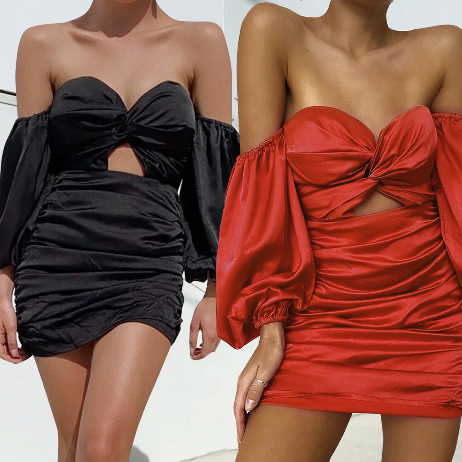 New women's mid sleeve one neck Satin pleated Sexy Mini Skirt spring and summer women's solid party elegant street style outfi
New women's mid sleeve one neck Satin pleated Sexy Mini Skirt spring and summer women's solid party elegant street style outfi