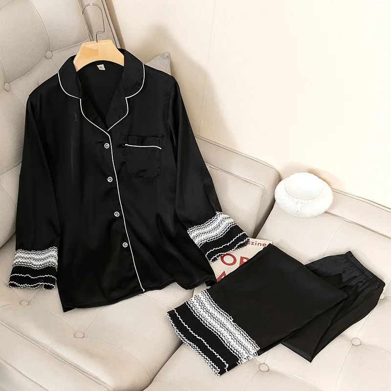 Women Satin Lace Trim Long Sleeve Pants Sleep Set Pajamas Suit Sleepwear Sexy Nightwear Home Clothing Loose Nightgown Pijamas
Women Satin Lace Trim Long Sleeve Pants Sleep Set Pajamas Suit Sleepwear Sexy Nightwear Home Clothing Loose Nightgown Pijamas