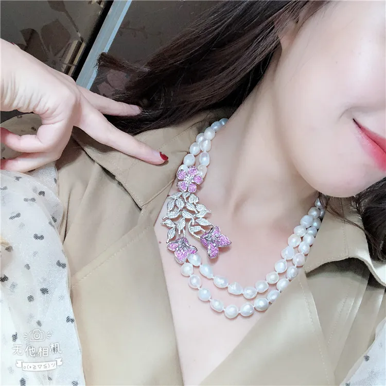 Hand knotted 2 rows natural white baroque alien pearl necklace micro inlay zircon accessories fashion jewelry
Hand knotted 2 rows natural white baroque alien pearl necklace micro inlay zircon accessories fashion jewelry