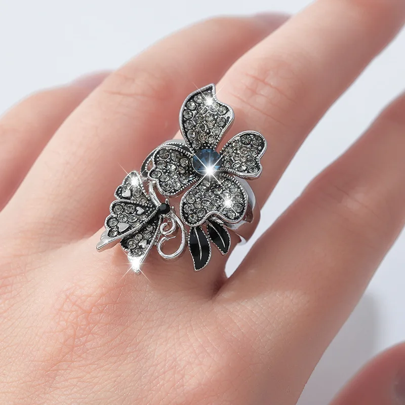 

Богемное этническое стильное черное кольцо с бабочкой и цветком, Роскошные Благородные Свадебные Кольца для женщин, уникальные подарочные ...