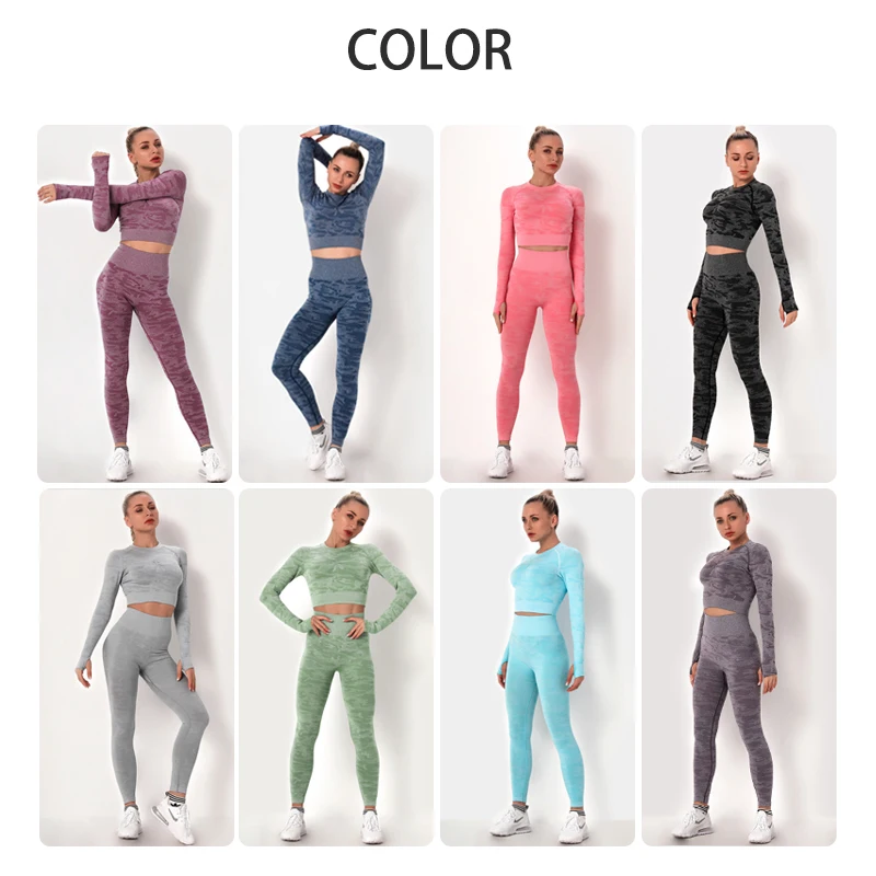 Sport Outfit for Woman 2 Piece Suits for Fitness Long Sleeve Crop Top Seamless Leggings Gym Clothing Workout Clothes For Women 
Sport Outfit for Woman 2 Piece Suits for Fitness Long Sleeve Crop Top Seamless Leggings Gym Clothing Workout Clothes For Women