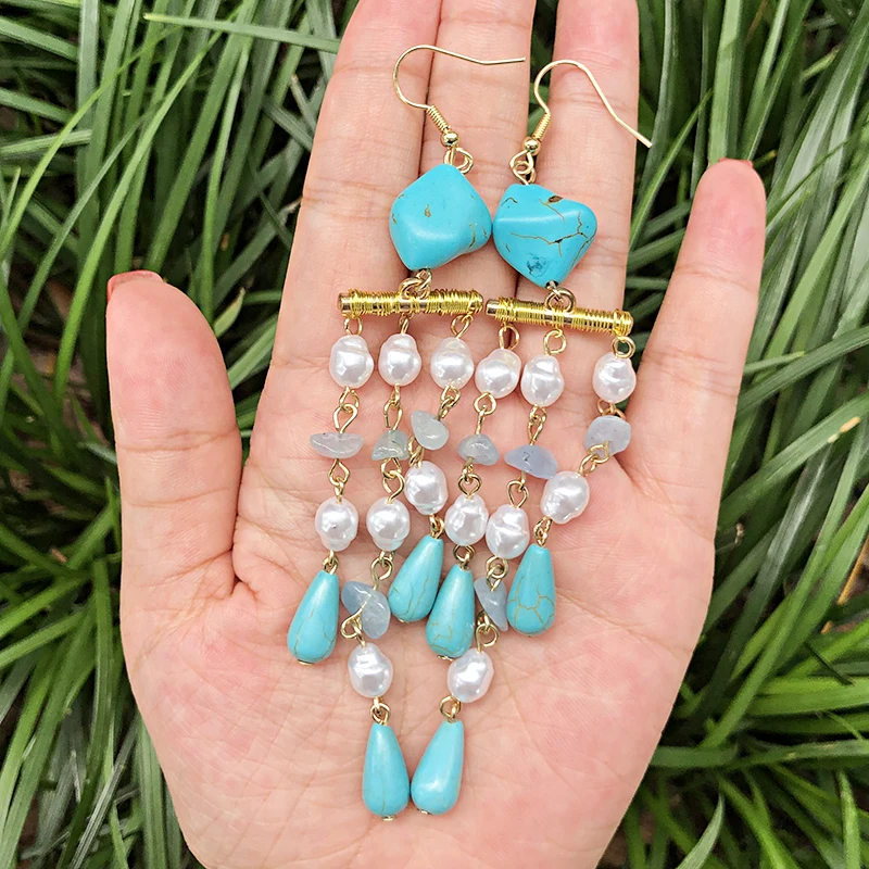 KOMi Polynesia Hawaiian Tassel Long Blue Turquoises Imitation Pearl Pendant Chain Earrings Female Fashion Jewelry
KOMi Polynesia Hawaiian Tassel Long Blue Turquoises Imitation Pearl Pendant Chain Earrings Female Fashion Jewelry