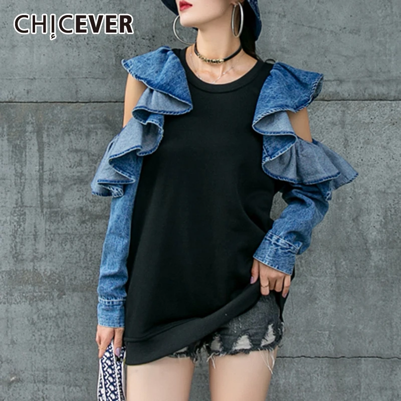 CHICEVER Hit Color Sweatshirt For Women O Neck Butterfly Sleeve Off Shouder Patchwork Ruffles Designer Pullovers Female 2021 New
CHICEVER Hit Color Sweatshirt For Women O Neck Butterfly Sleeve Off Shouder Patchwork Ruffles Designer Pullovers Female 2021 New