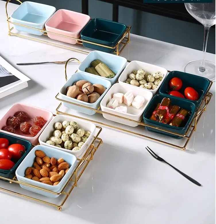 Grid Ceramic Plate Metal Rack Household Tableware Nut Snack Plate Dried Fruit Plate Ktv Club Decoration Sauce Plate Ornaments
Grid Ceramic Plate Metal Rack Household Tableware Nut Snack Plate Dried Fruit Plate Ktv Club Decoration Sauce Plate Ornaments