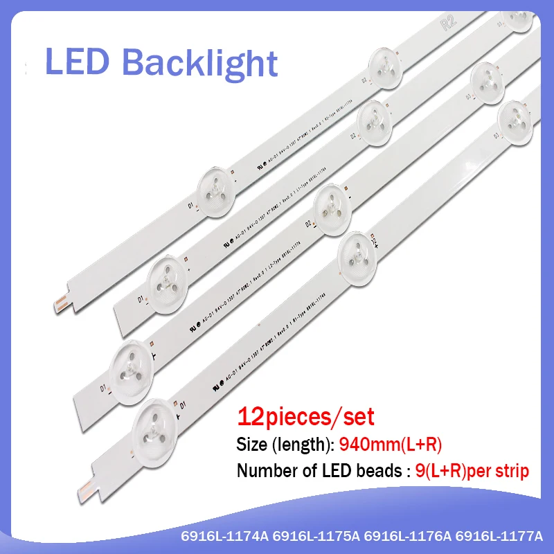 12 Pieces/set NEW 47" LG 47LN5400-CN 47LA620V LED strip 6916L-1174A 6916L-1175A 6916L-1176A 6916L-1177A,(3*R1,3*R2,3*L1,3*L2),
12 Pieces/set NEW 47" LG 47LN5400-CN 47LA620V LED strip 6916L-1174A 6916L-1175A 6916L-1176A 6916L-1177A,(3*R1,3*R2,3*L1,3*L2),
