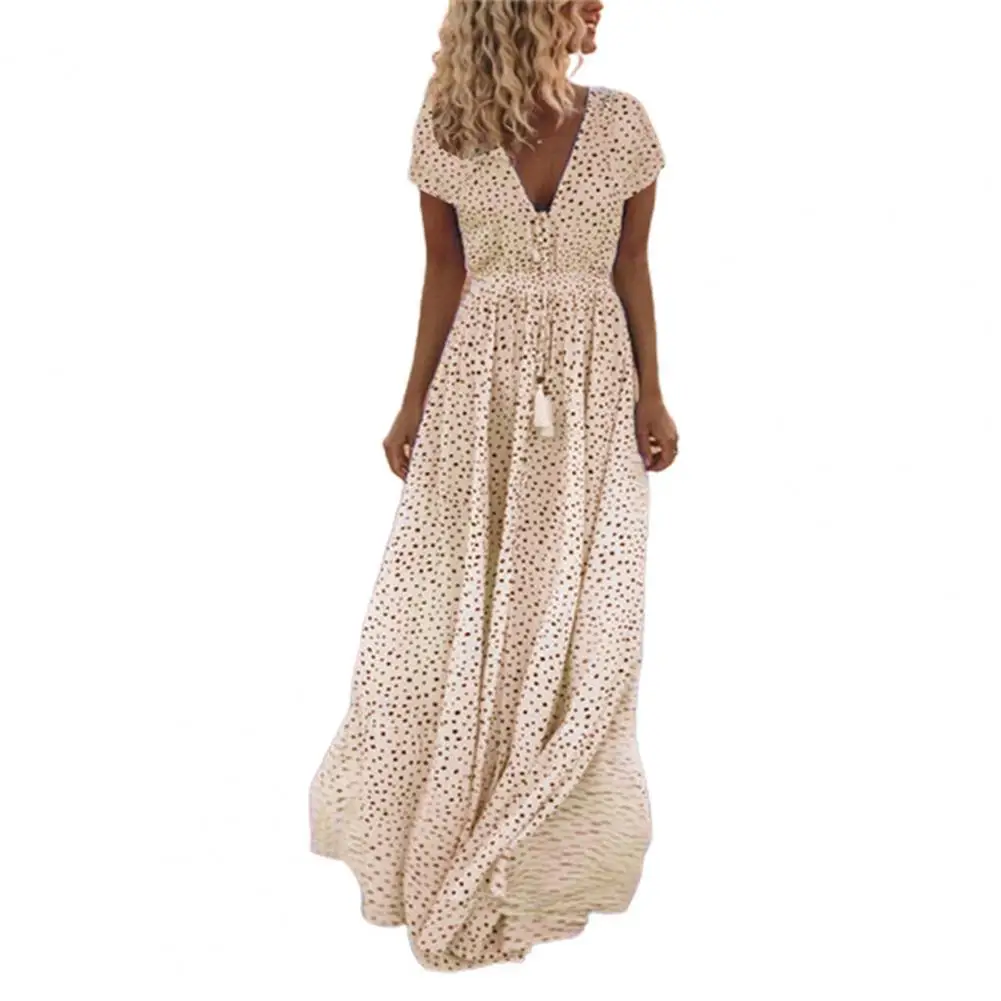 Женское элегантное платье Бохо С V-образным вырезом, весеннее длинное праздничное платье в горошек, макси-платье с кисточками, летние пляжны... 
Женское элегантное платье Бохо С V-образным вырезом, весеннее длинное праздничное платье в горошек, макси-платье с кисточками, летние пляжны...