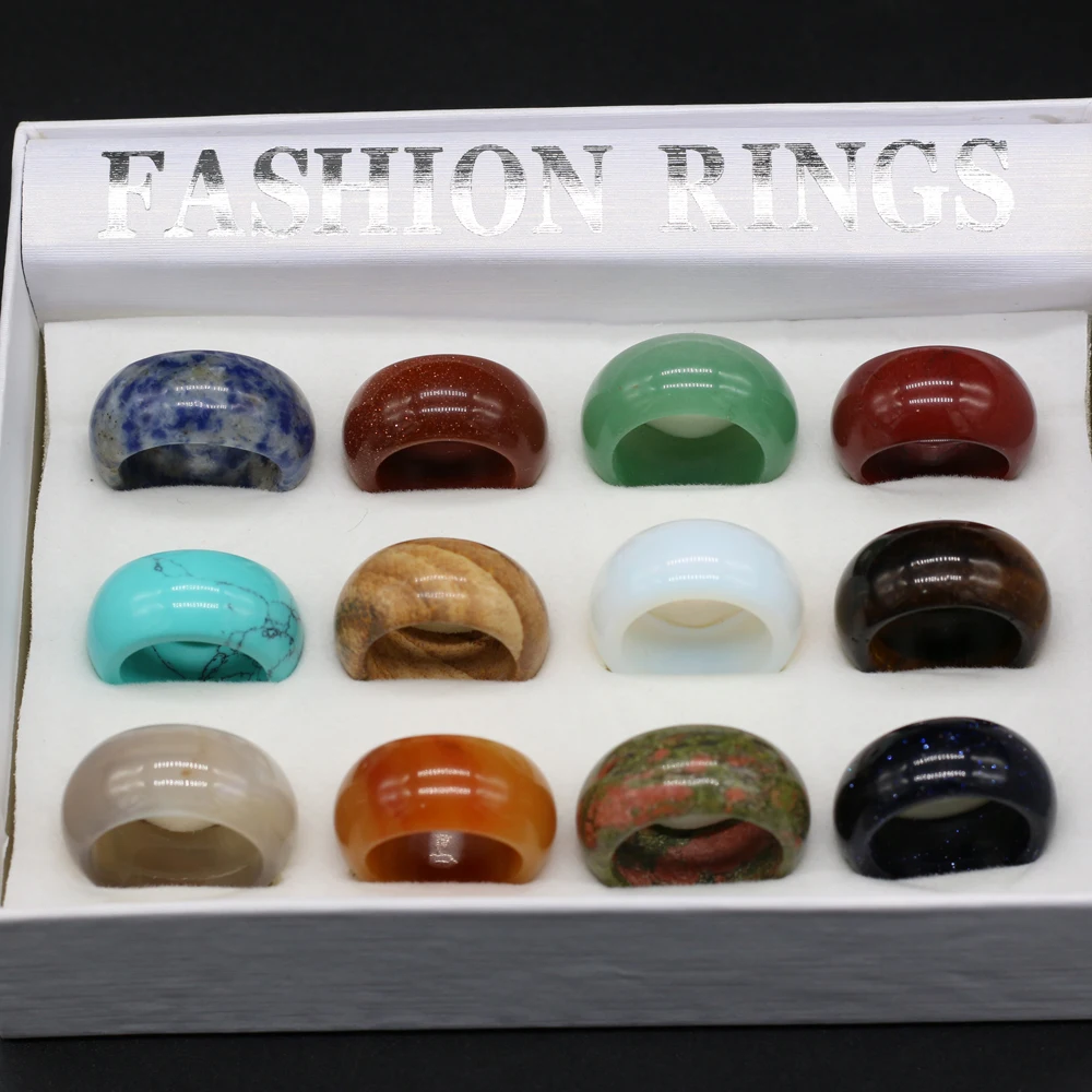 12 pcs/Box Natural Agates Stone Rings Mix Color Exquisite Rings Suit fit Women Jewelry Fine Match Gift Box Wide 12mm
12 pcs/Box Natural Agates Stone Rings Mix Color Exquisite Rings Suit fit Women Jewelry Fine Match Gift Box Wide 12mm