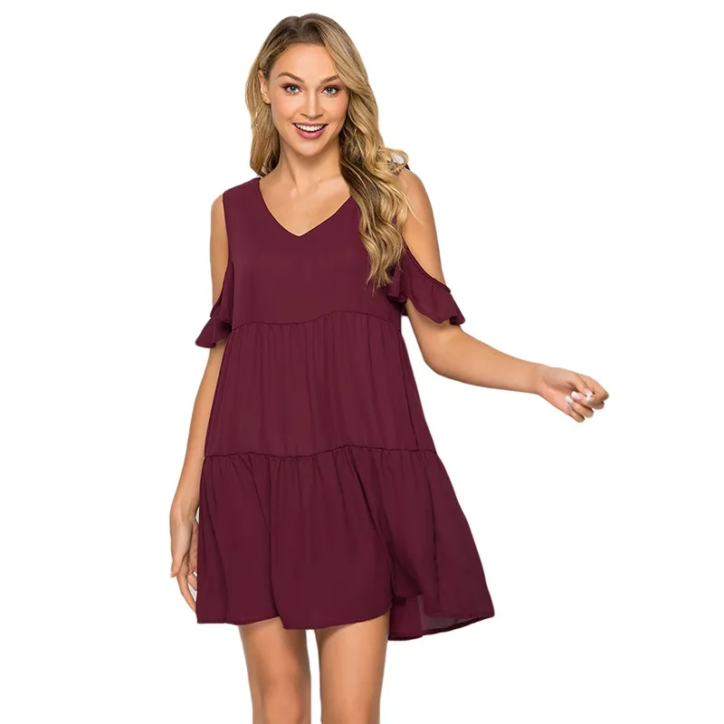Women Dress Off Shoulder Dresses Solid Beach Style Mini Dress Femme Fashion Casual V-Neck Ruffles Straight Dress
Women Dress Off Shoulder Dresses Solid Beach Style Mini Dress Femme Fashion Casual V-Neck Ruffles Straight Dress