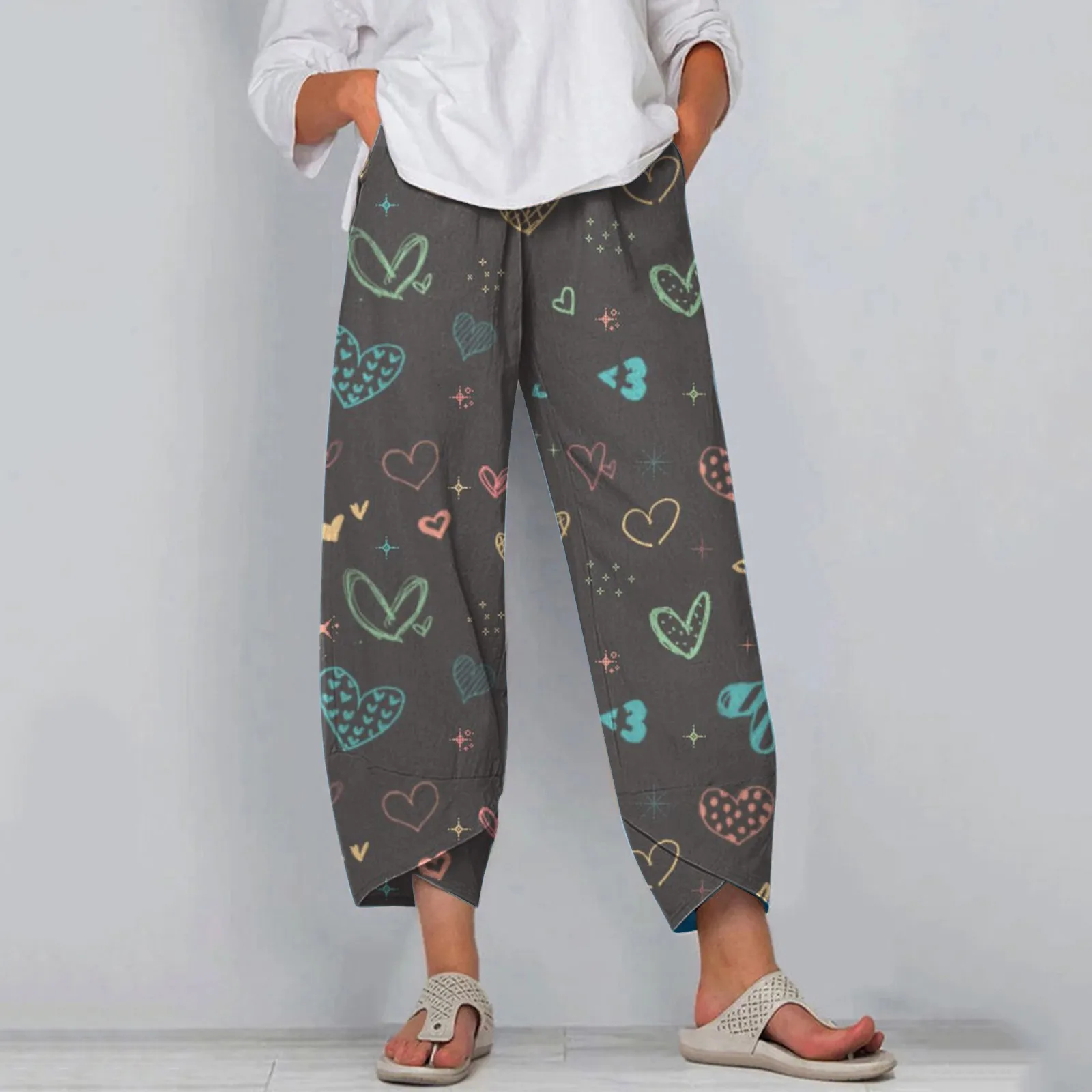 Harem Pants Women With Pockets Elastic High Waist Heart Print Cotton Linen Loose Long Straight Pants Pantalon Pantalon Beachwear
Harem Pants Women With Pockets Elastic High Waist Heart Print Cotton Linen Loose Long Straight Pants Pantalon Pantalon Beachwear