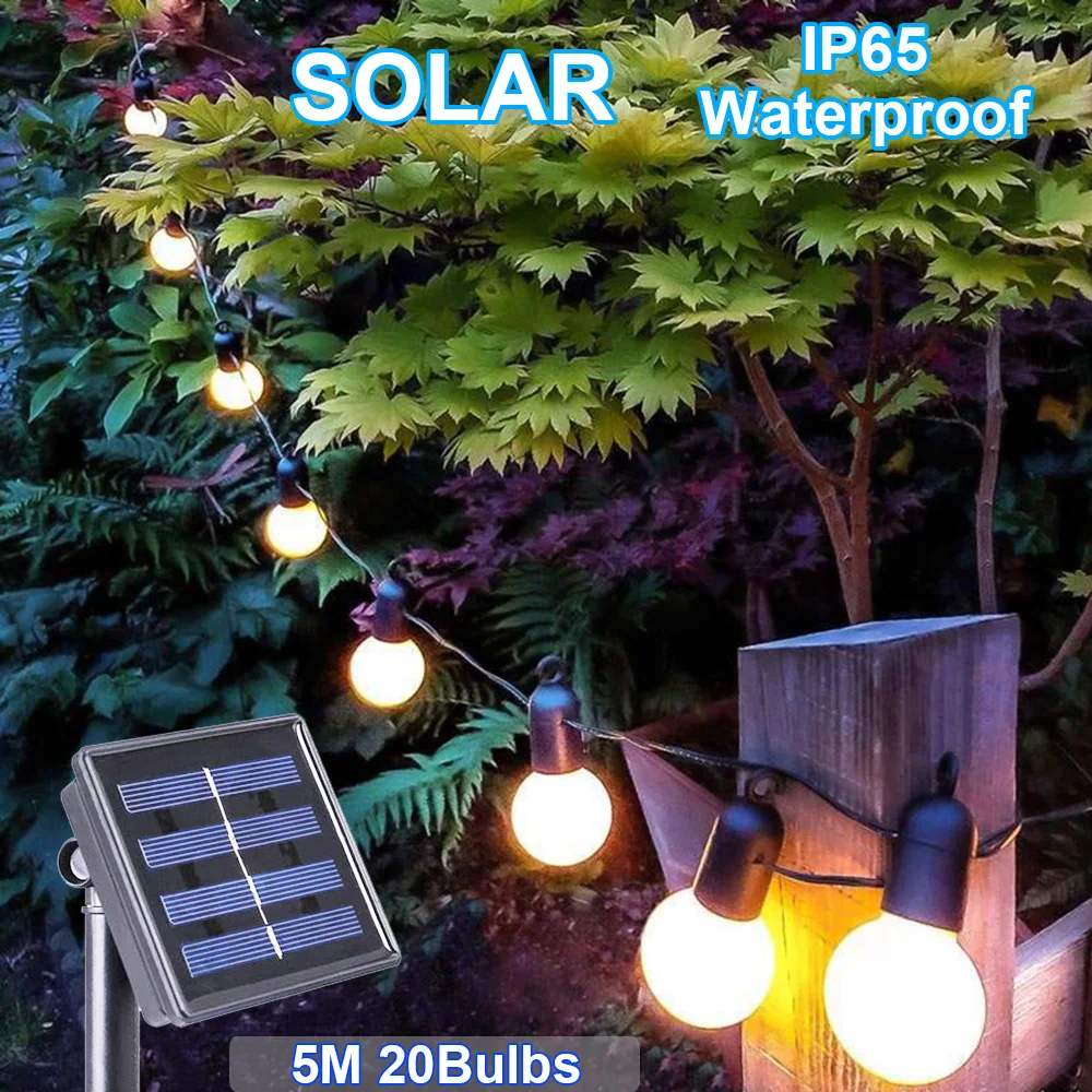5M Solar Power LED Decorative Light String Globe Bulbs Fairy lights Garland Garden Outdoor Lamp Christmas Holiday Lighting
5M Solar Power LED Decorative Light String Globe Bulbs Fairy lights Garland Garden Outdoor Lamp Christmas Holiday Lighting
