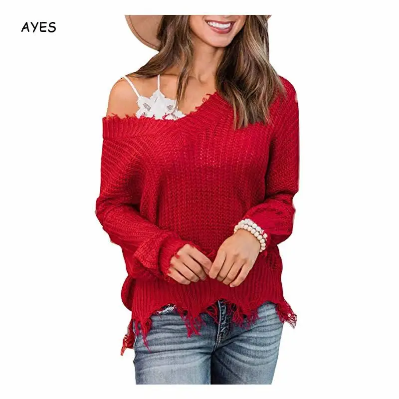 2019 Basic V-Neck Ripped Sweater Solid Color Autumn Winter Long Sleeve Sweater Pullover Women Red Yellow Female Knitted Sweater
2019 Basic V-Neck Ripped Sweater Solid Color Autumn Winter Long Sleeve Sweater Pullover Women Red Yellow Female Knitted Sweater