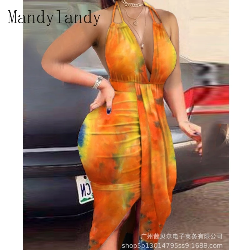 Mandylandy Dress Summer Sleeveless V-neck High Waist Backless Spaghetti Strap Dress Women's Casual Tie-Dye Print Irregular Dress
Mandylandy Dress Summer Sleeveless V-neck High Waist Backless Spaghetti Strap Dress Women's Casual Tie-Dye Print Irregular Dress
