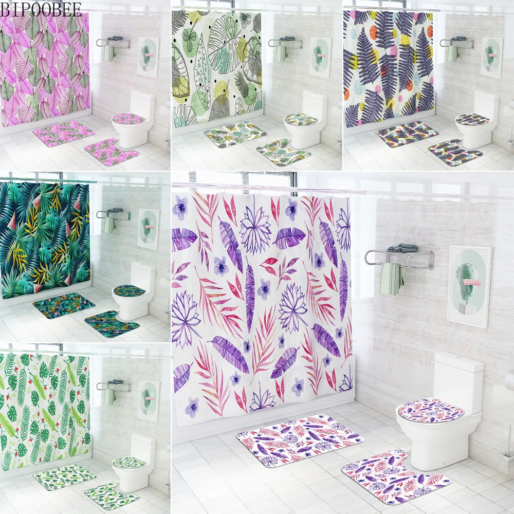 Plant Leaf Frabic Shower Curtains Bathroom Curtain Palm Leaves Pattern Bath Mat Pedestal Non-slip Carpet Flannel Toilet Cover
Plant Leaf Frabic Shower Curtains Bathroom Curtain Palm Leaves Pattern Bath Mat Pedestal Non-slip Carpet Flannel Toilet Cover