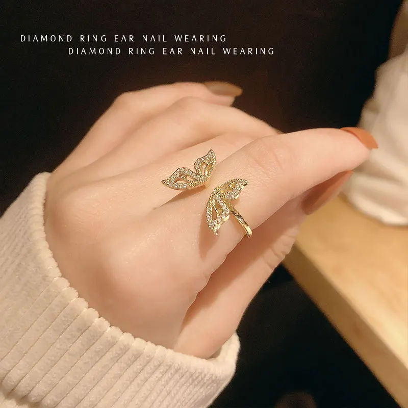 Gentle Gold-plated Sparkling Zirconium Diamond Butterfly Ring open ring Can Be Washed light luxury Design Sense of Personality
Gentle Gold-plated Sparkling Zirconium Diamond Butterfly Ring open ring Can Be Washed light luxury Design Sense of Personality