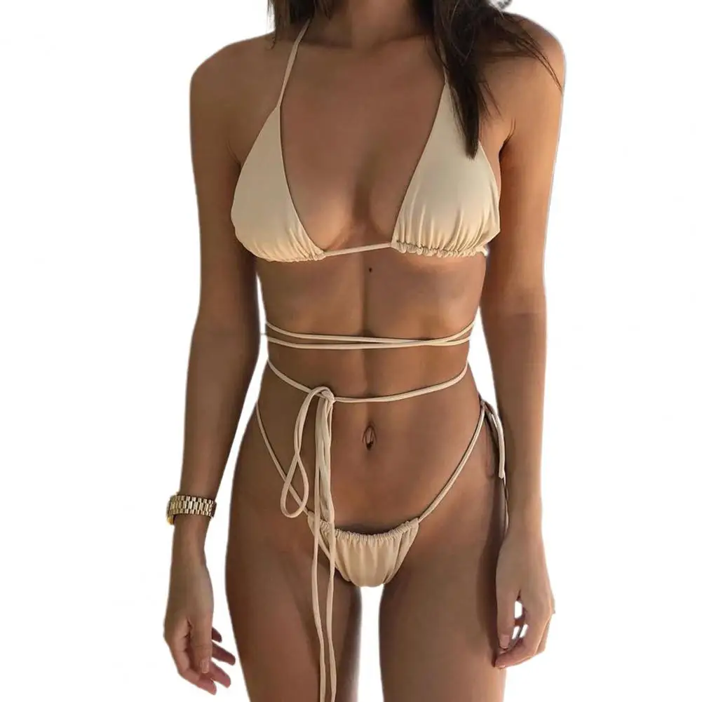 Bandage Halter Drawstring Bra Low Cut Thong Two Piece Bikini Bathing Suit for Summer
Bandage Halter Drawstring Bra Low Cut Thong Two Piece Bikini Bathing Suit for Summer