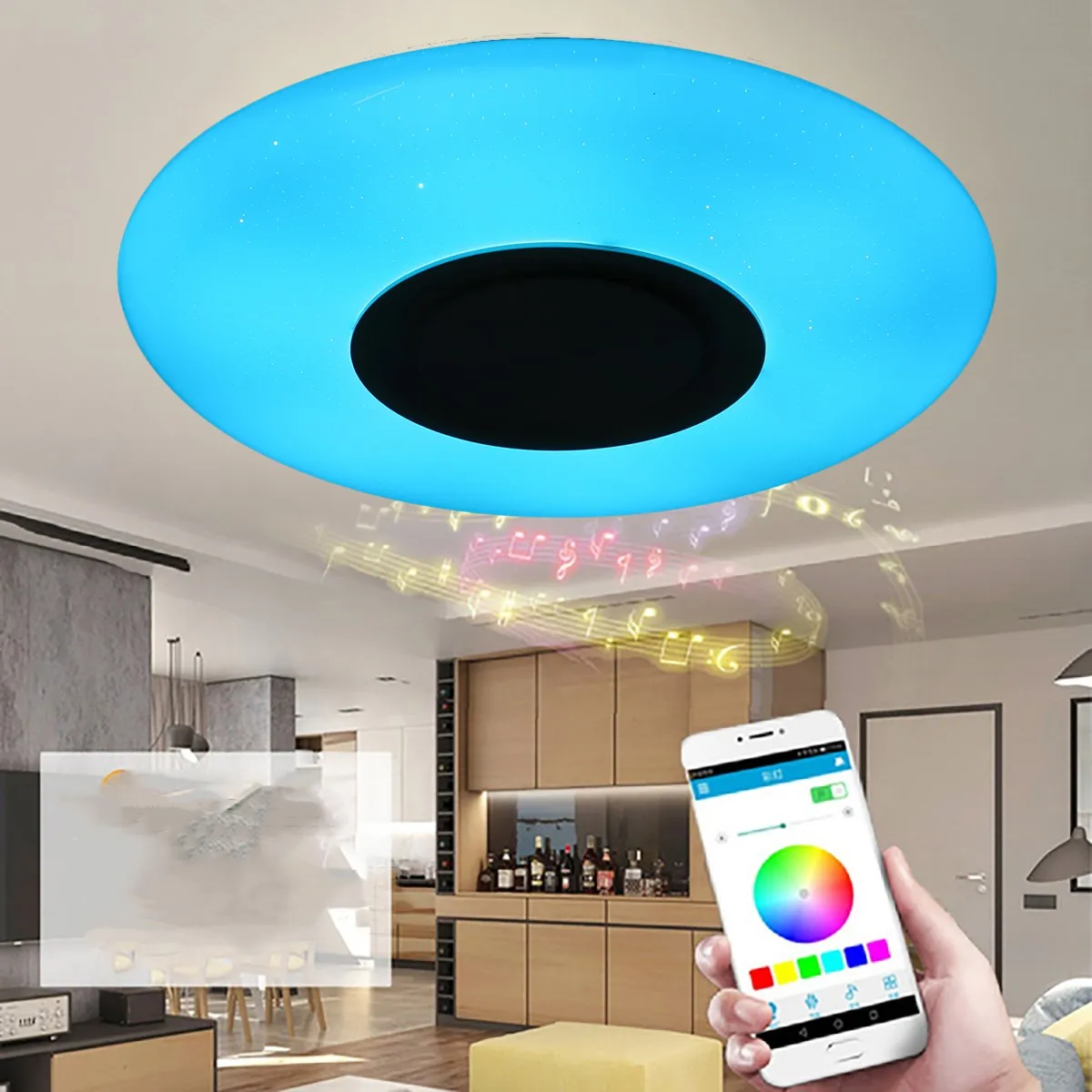 Светильник потолочный светодиодный RGB, 150 Вт, Bluetooth, с пультом дистанционного управления 
Светильник потолочный светодиодный RGB, 150 Вт, Bluetooth, с пультом дистанционного управления