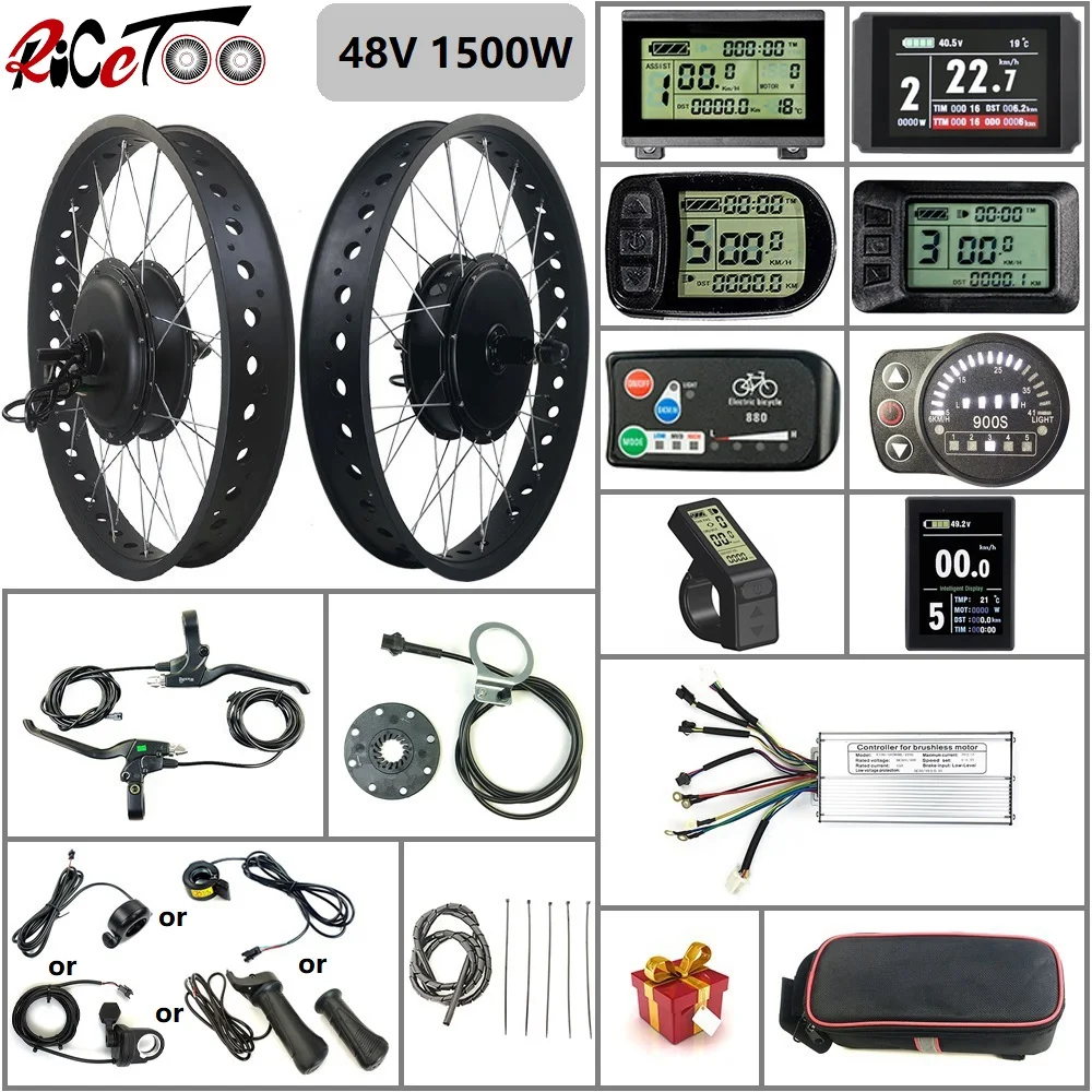 Фото RICETOO Электрический велосипед 48V1500W BLDC с толстыми покрышками Снежный Conversion Kit сзади