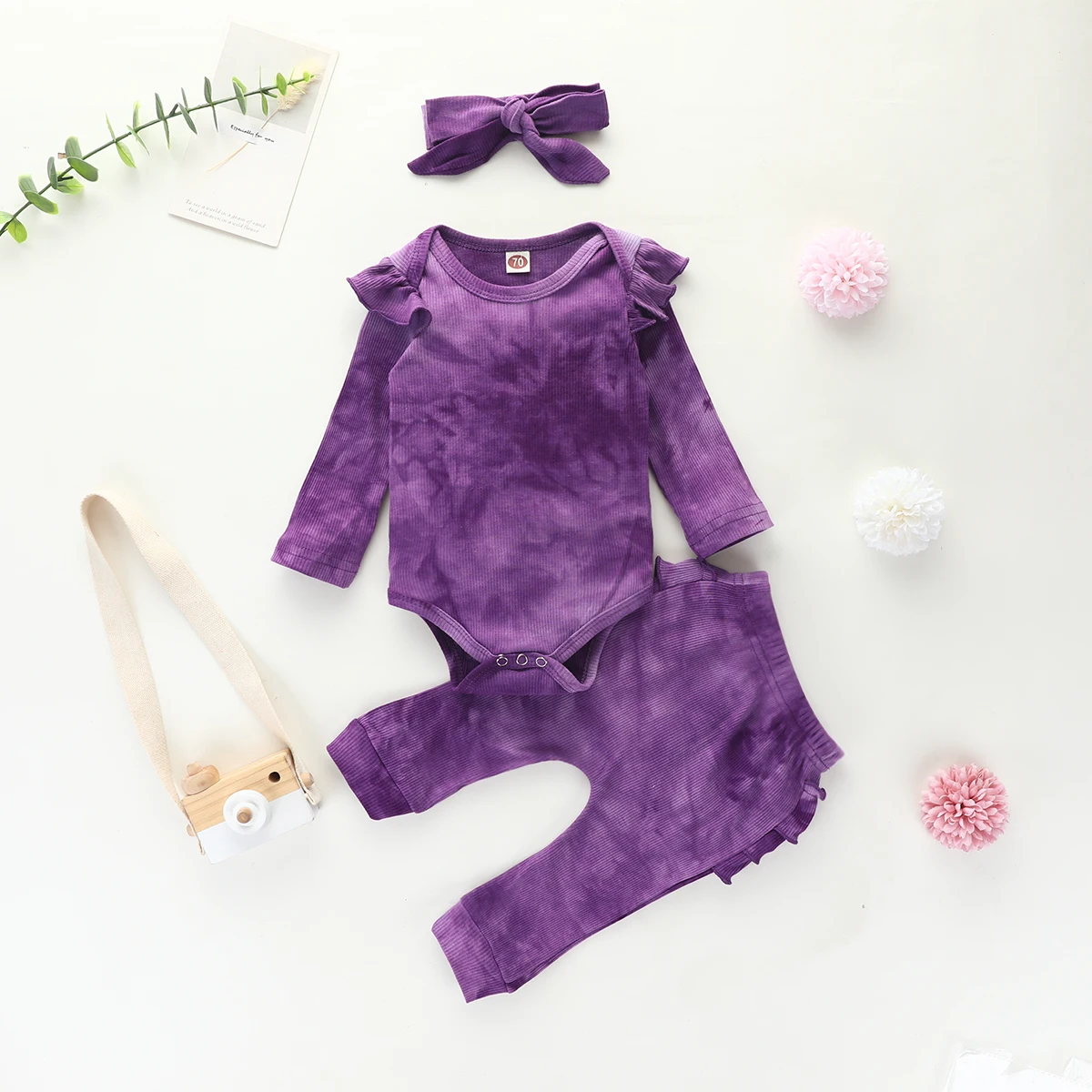 3Pcs Toddlers Autumn Suits Tie-Dye Ruffle Long-Sleeves Rompers + Elastic Waist Pants + Bow Headband Outfit for Baby Girl 0-2Y
3Pcs Toddlers Autumn Suits Tie-Dye Ruffle Long-Sleeves Rompers + Elastic Waist Pants + Bow Headband Outfit for Baby Girl 0-2Y
