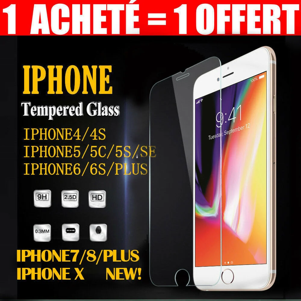 FILM VITRE PROTECTION ECRAN VERRE TREMPE For iPhone XS XR MAX 12,11 Pro 5 6S 6 7 8+
FILM VITRE PROTECTION ECRAN VERRE TREMPE For iPhone XS XR MAX 12,11 Pro 5 6S 6 7 8+