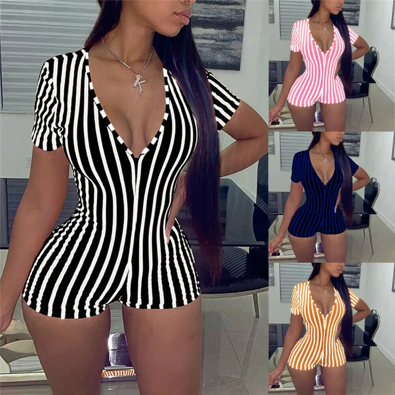 2020 Sexy Women Deep V-neck Bodycon Jumpsuit Romper Sleepwear Short Sleeve Striped Summer Jumpsuit Short Romper Bodysuit Leotard
2020 Sexy Women Deep V-neck Bodycon Jumpsuit Romper Sleepwear Short Sleeve Striped Summer Jumpsuit Short Romper Bodysuit Leotard