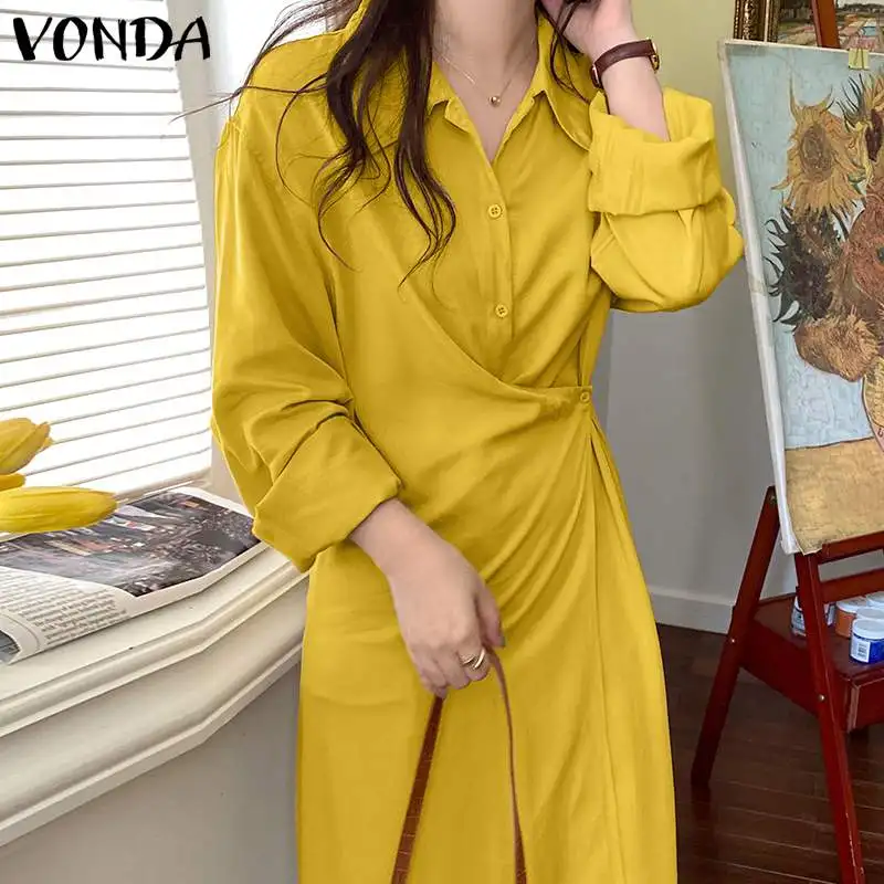 VONDA элегантное женское платье 2021 осеннее повседневное длинное платье-рубашка на пуговицах с отворотом вечерние ное вечернее платье большог... 
VONDA элегантное женское платье 2021 осеннее повседневное длинное платье-рубашка на пуговицах с отворотом вечерние ное вечернее платье большог...