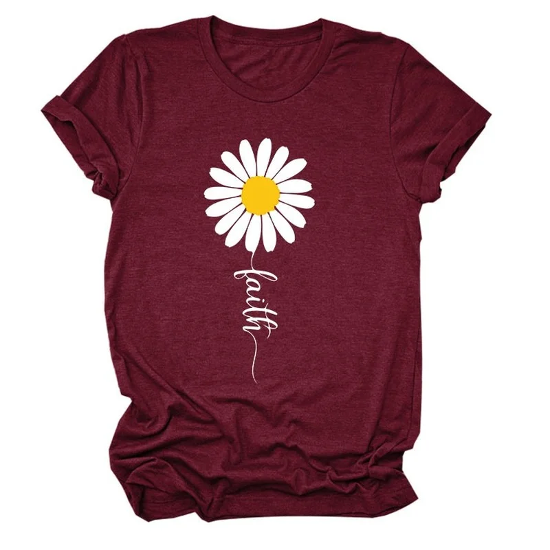 Women T Shirt Faith Daisy Print Tee Shirt Short Sleeve Crew Neck Casual TShirt Ladies Tops Camisetas Mujer Femme Clothes
Women T Shirt Faith Daisy Print Tee Shirt Short Sleeve Crew Neck Casual TShirt Ladies Tops Camisetas Mujer Femme Clothes