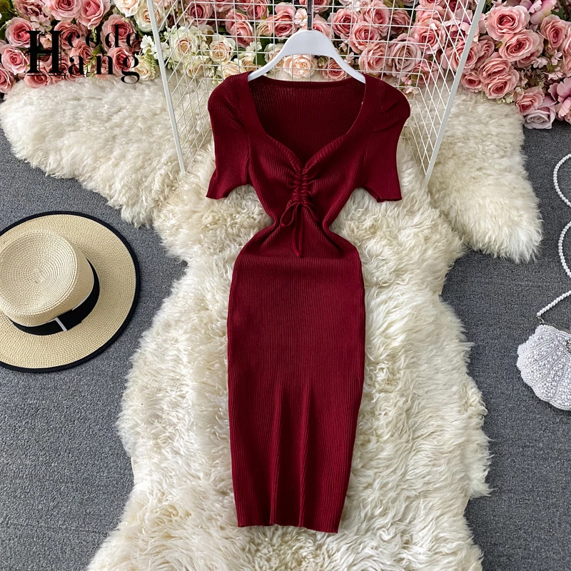 HangCode Elegant Drawstring V-neck Knitted Dress Women 2021 Summer New Europe Fashion Slim Pencil Bodycon Dress Vestidos
HangCode Elegant Drawstring V-neck Knitted Dress Women 2021 Summer New Europe Fashion Slim Pencil Bodycon Dress Vestidos