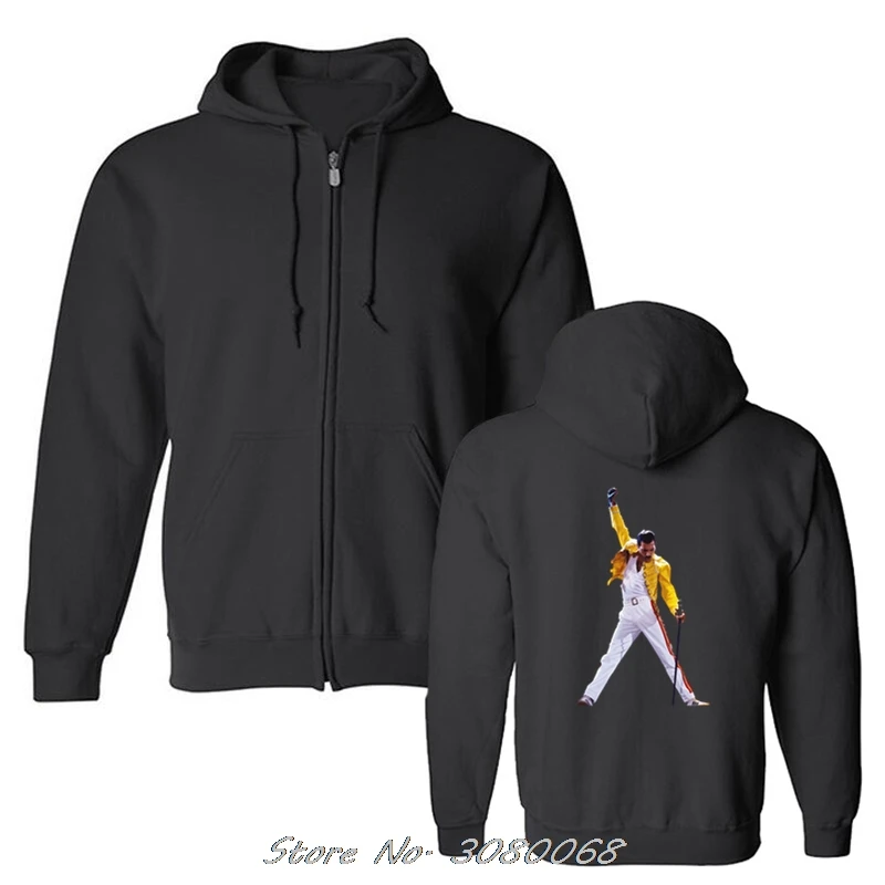 

Freddie Mercury Mic Cool Unisex Black Hoodie Men Zipper Fleece Hooded Hip Hop Sweatshirt Streetwear