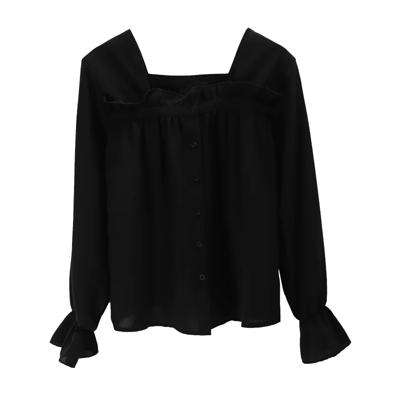 2021 spring new open collarbone square neck short top women's loose and versatile spring and autumn Black Long Sleeve Chiffon
2021 spring new open collarbone square neck short top women's loose and versatile spring and autumn Black Long Sleeve Chiffon