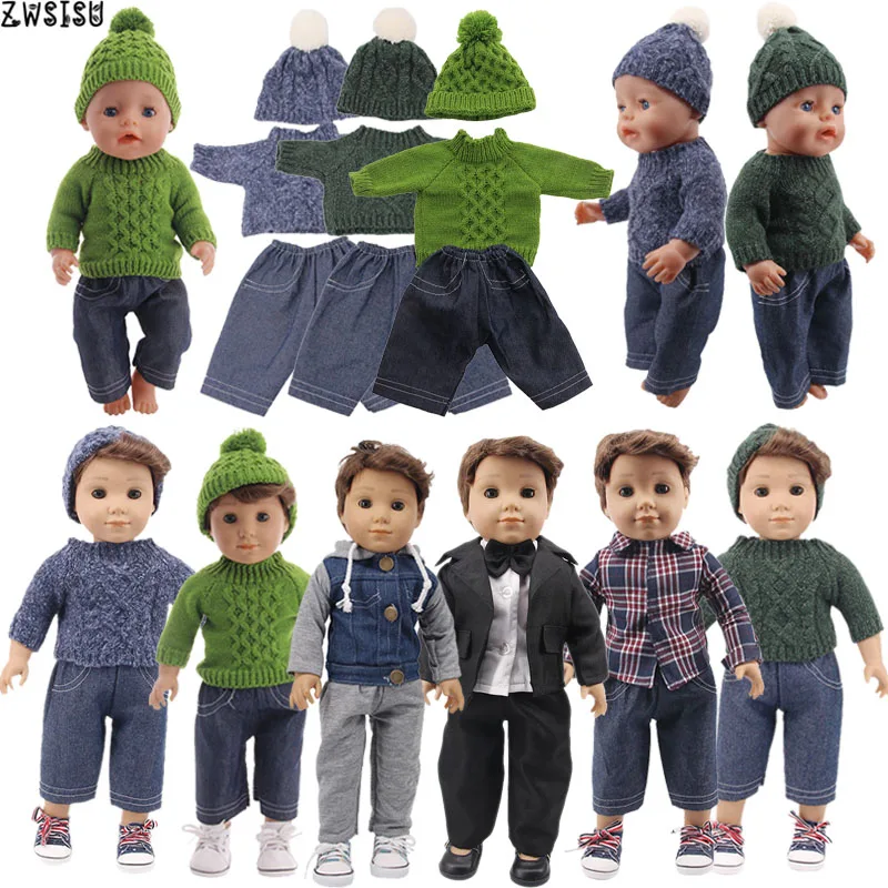 Фото Кукольная одежда 3 шт./компл. шляпа + свитер джинсы для девочек 18 дюймов American & 43 см