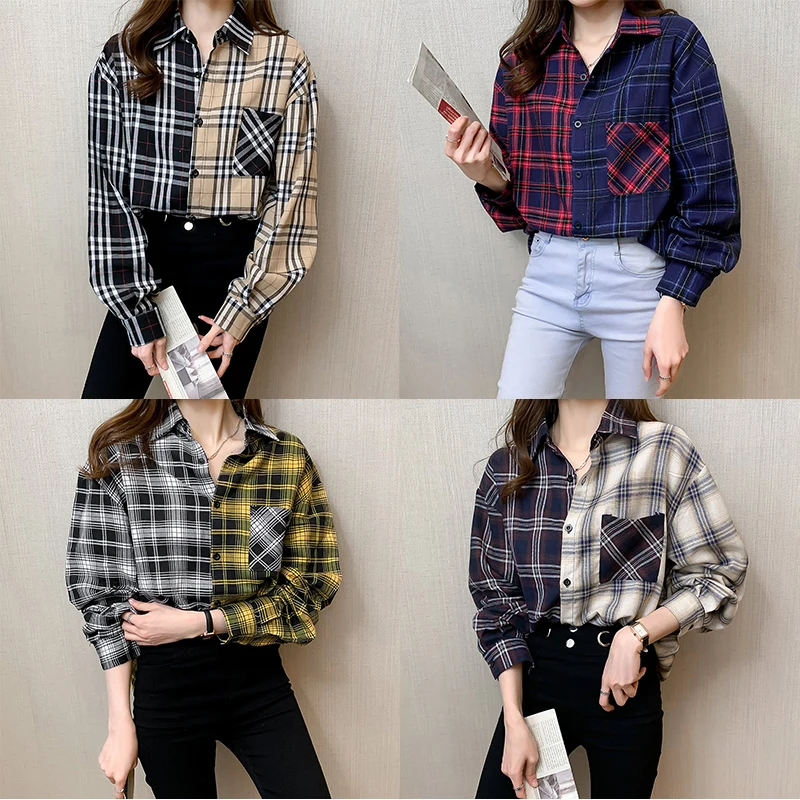S-2XL Oversized Color Mixing Casual Plaid Shirt Women Spring Autumn Long Sleeve Patchwork Button Collar Shirt Vogue Women's Top
S-2XL Oversized Color Mixing Casual Plaid Shirt Women Spring Autumn Long Sleeve Patchwork Button Collar Shirt Vogue Women's Top