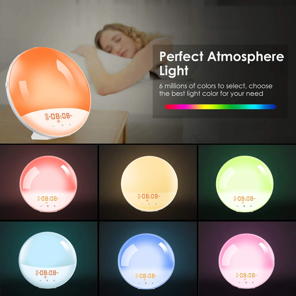 Smart Wake Up Light Workday Alarm Clock FM Radio Digital Desk Table Nightlight Home Decorate Clock with 7 Colors Sunrise/Sunset
Smart Wake Up Light Workday Alarm Clock FM Radio Digital Desk Table Nightlight Home Decorate Clock with 7 Colors Sunrise/Sunset