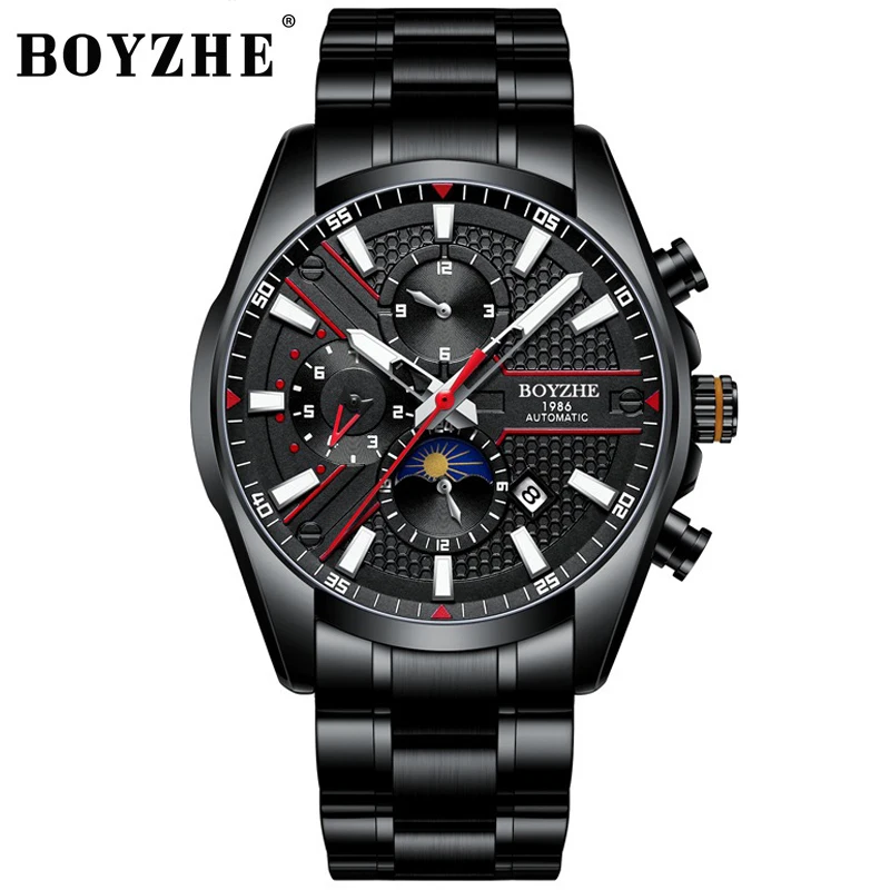 BOYZHE Men Automatic Watches Luxury Mechanical Wristwatch Stainless Steel Black Sport Waterproof Watch Men Mekaniska Klockor
BOYZHE Men Automatic Watches Luxury Mechanical Wristwatch Stainless Steel Black Sport Waterproof Watch Men Mekaniska Klockor