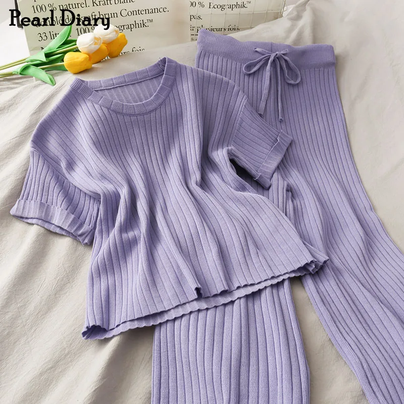 Pearl Diary Women Suits Wide Knitted Rib Top and Pant Casual Set Short Sleeve Top Elastic Waistband Drawstring Trousers Co-ords
Pearl Diary Women Suits Wide Knitted Rib Top and Pant Casual Set Short Sleeve Top Elastic Waistband Drawstring Trousers Co-ords