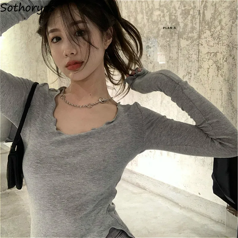 Long Sleeve T-shirts Women Fungus Line Irregular Hem Knitted Slender Autumn Bottoming Tees Chic Fashion Sexy Solid Ulzzang New
Long Sleeve T-shirts Women Fungus Line Irregular Hem Knitted Slender Autumn Bottoming Tees Chic Fashion Sexy Solid Ulzzang New