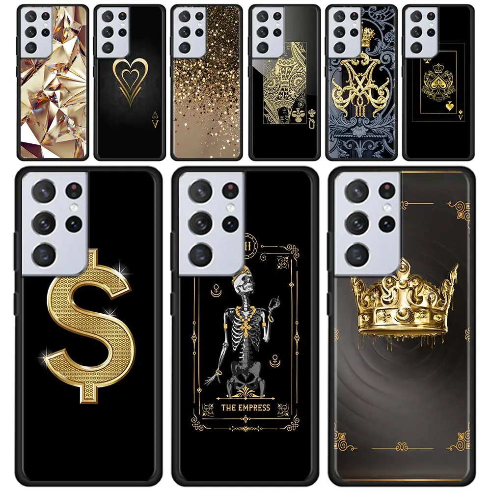 

Phone Case For Samsung Galaxy S21 S20 Ultra FE S10 Plus Lite S10e S9 S8 S7 Edge Silicone Capa Shell Ace Of Diamonds In Gold Art