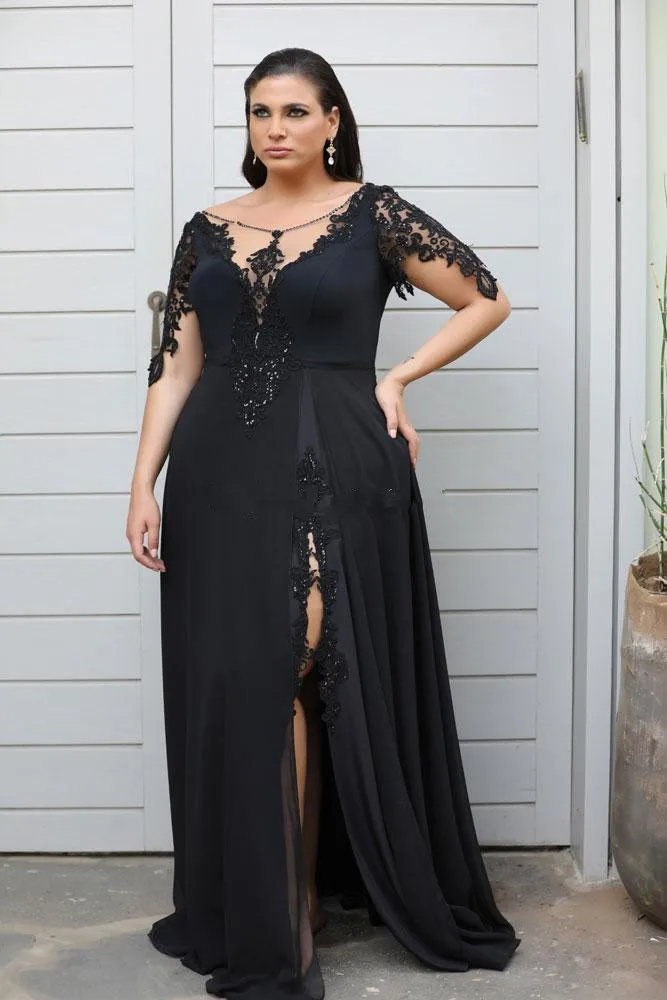 Black Mother Of The Bride Dresses A-line V-neck Half Sleeves Chiffon Appliques Plus Size Long Groom Mother Dresses Wedding
Black Mother Of The Bride Dresses A-line V-neck Half Sleeves Chiffon Appliques Plus Size Long Groom Mother Dresses Wedding
