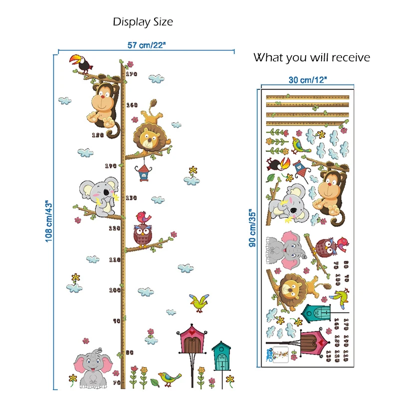 Мультяшные животные линейка по высоте Meaure наклейки на стену для детской комнаты