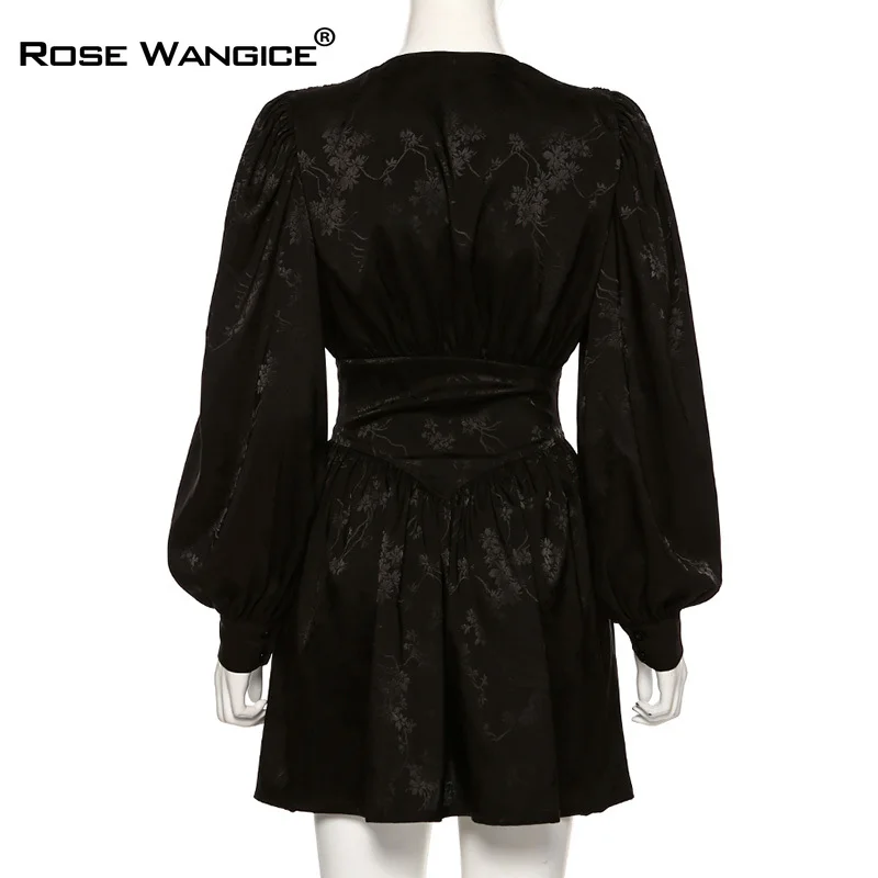 Rose Wangice Fashion Chiffon Printing Elegant Loose Mini Dress New Women Lantern Full Sleeve Pleated Slim Party Night Dresses 
Rose Wangice Fashion Chiffon Printing Elegant Loose Mini Dress New Women Lantern Full Sleeve Pleated Slim Party Night Dresses