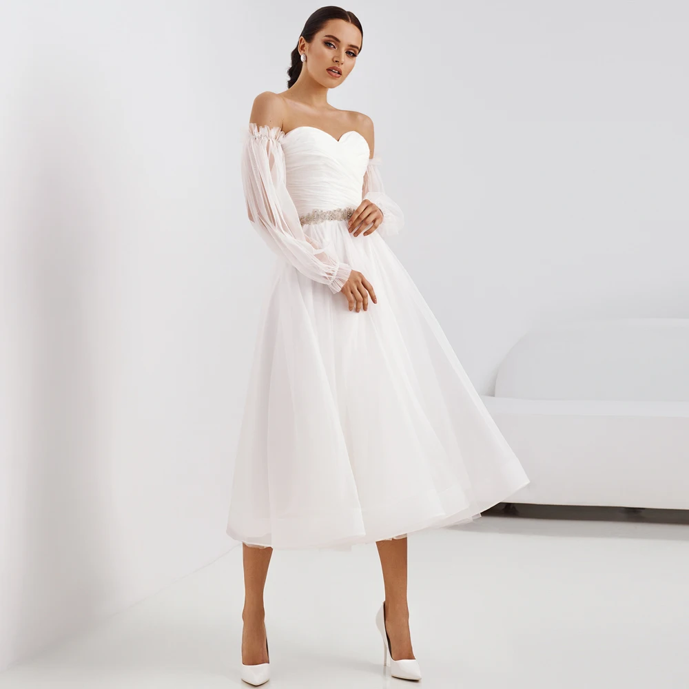 Vestidos Sexy Wedding Dresses Tulle Beading Sashes Sweetheart Full Sleeve Lace Up A-Line Bridal Gowns
Vestidos Sexy Wedding Dresses Tulle Beading Sashes Sweetheart Full Sleeve Lace Up A-Line Bridal Gowns