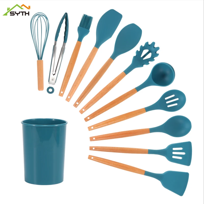 11 piece set wooden handle silicone kitchenware color silicone kitchenware non-stick spatula kitchenware storage bucket
11 piece set wooden handle silicone kitchenware color silicone kitchenware non-stick spatula kitchenware storage bucket