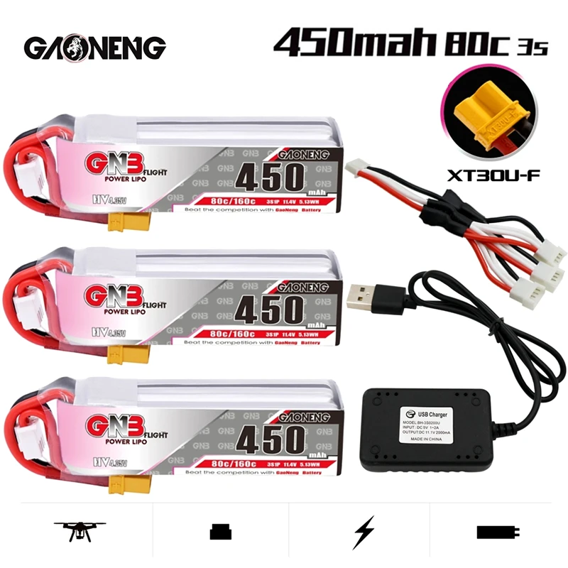 GNB 11.4V 450mAh MAX160C HV 3S Lipo Battery With Charger XT30U-F Plug For iFlight CineBee BetaPFV Beta 85X Brushless Drone Parts
GNB 11.4V 450mAh MAX160C HV 3S Lipo Battery With Charger XT30U-F Plug For iFlight CineBee BetaPFV Beta 85X Brushless Drone Parts
